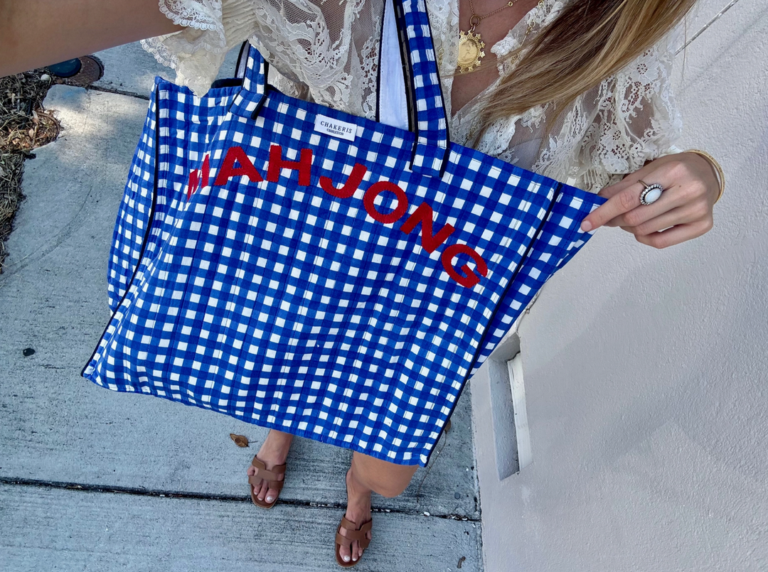 Mahjong Blue Gingham Tote Bag