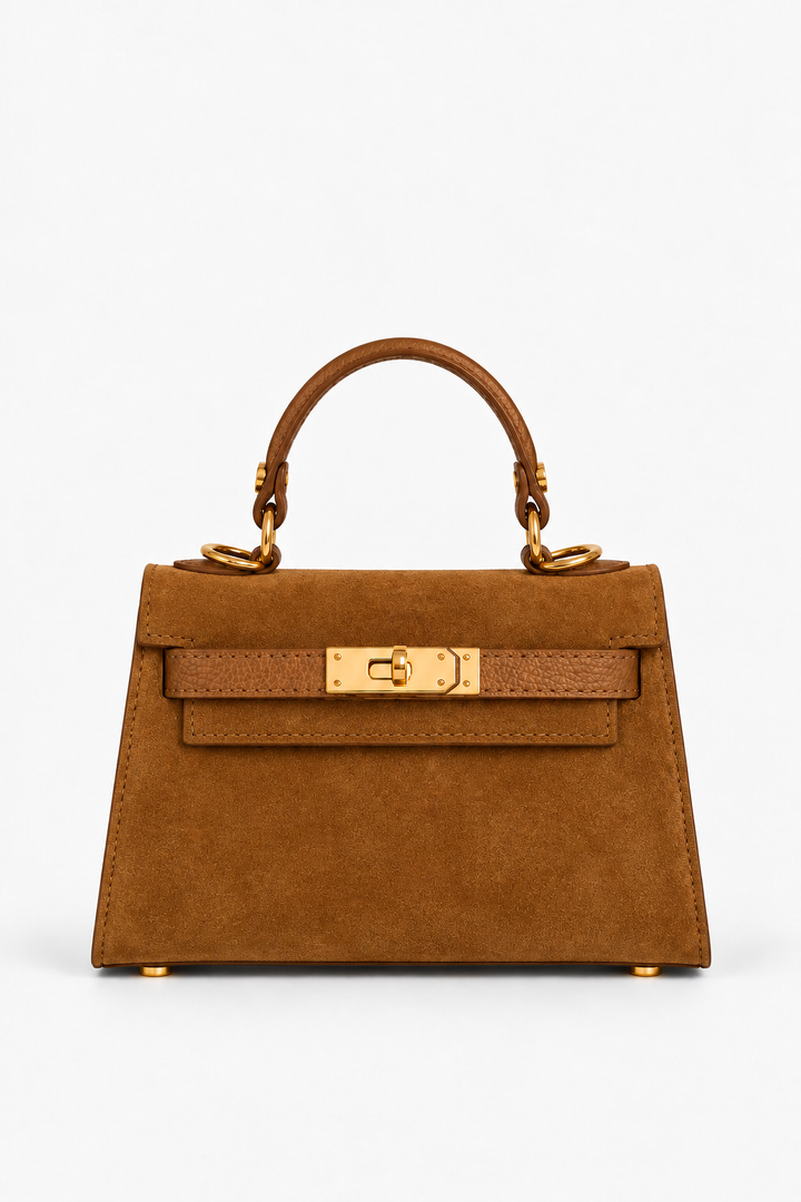 Victoria Suede Small Tote- Cognac