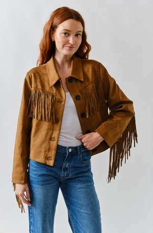 Faux Suede Fringe Jacket Cognac