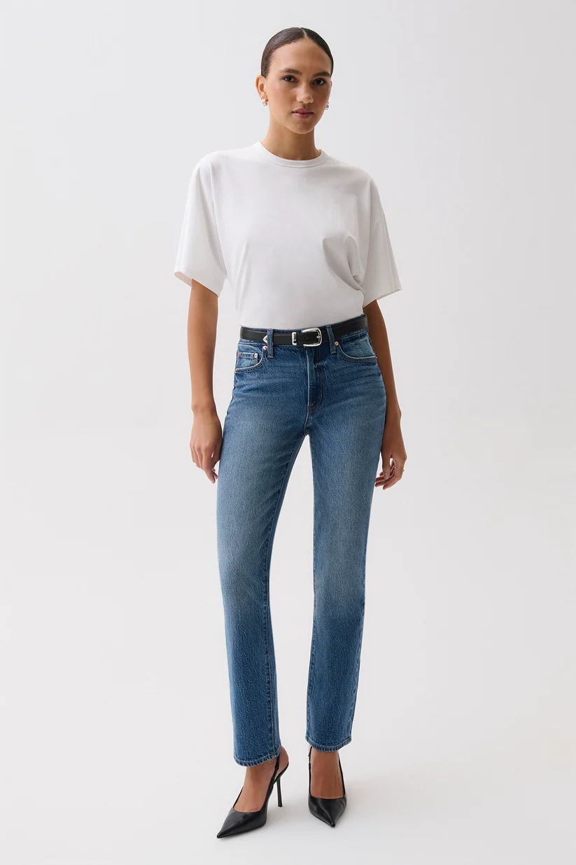 Aleks Midi Rise Straight Long-Sea Salt