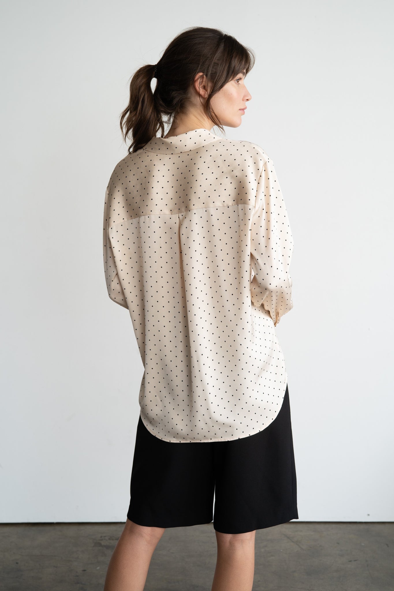 Polka Dot Button Up Satin Blouse Cream
