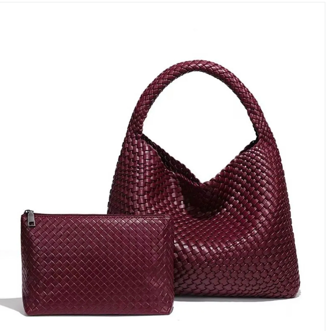 Large Oxblood Woven Tote Bag