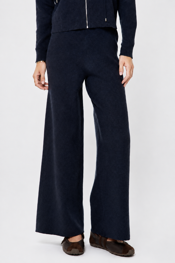 Elasticated Knit Pants-Denim Blue