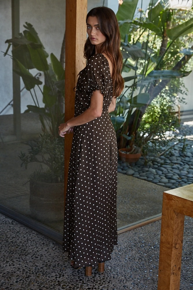 Polka Dot Print Maxi Dress Dark Brown