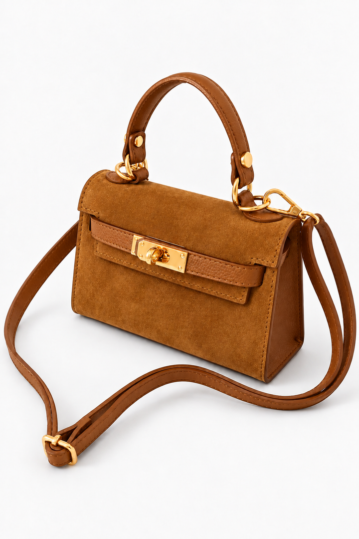 Victoria Suede Small Tote- Cognac