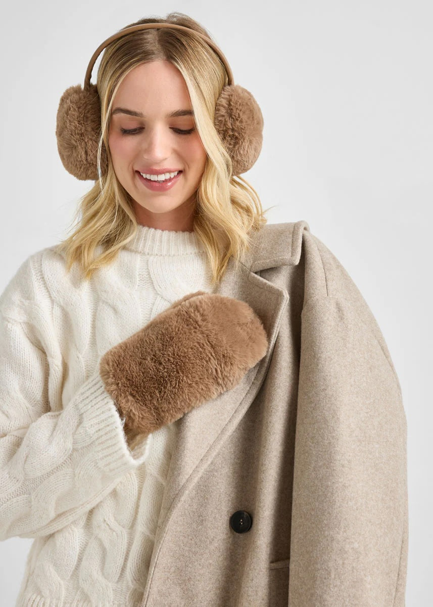 Faux Fur Mittens - Taupe
