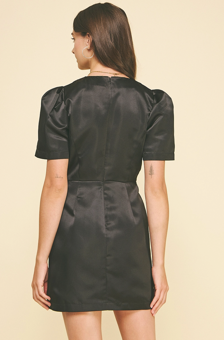 Ribbon Detailed Satin Dress Black