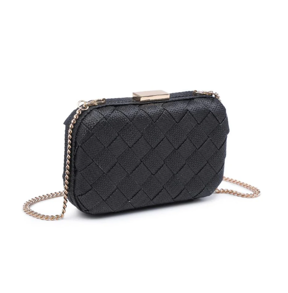 Addie Woven Straw Clutch Black