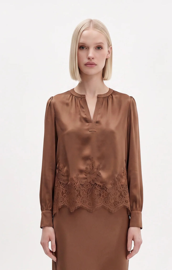 Lace Hem Midi Skirt- Mocha