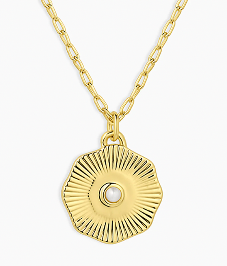 Birthstone Coin Necklace -Gold/Pearl