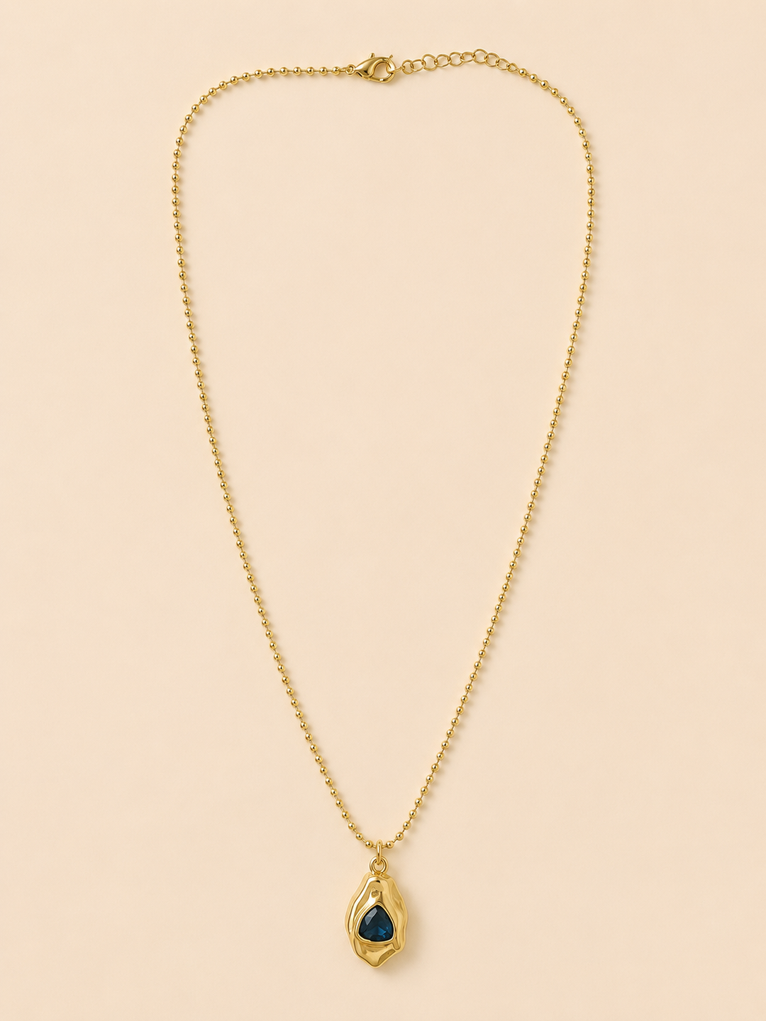 Gold Filled Ball Chain w/Blue Abstract Crystal in Gold