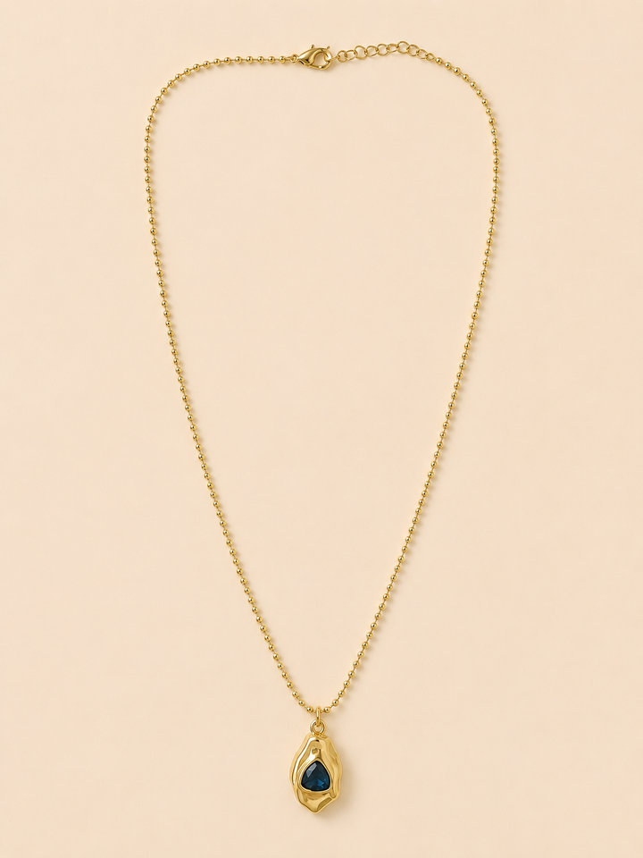 Gold Filled Ball Chain w/Blue Abstract Crystal in Gold