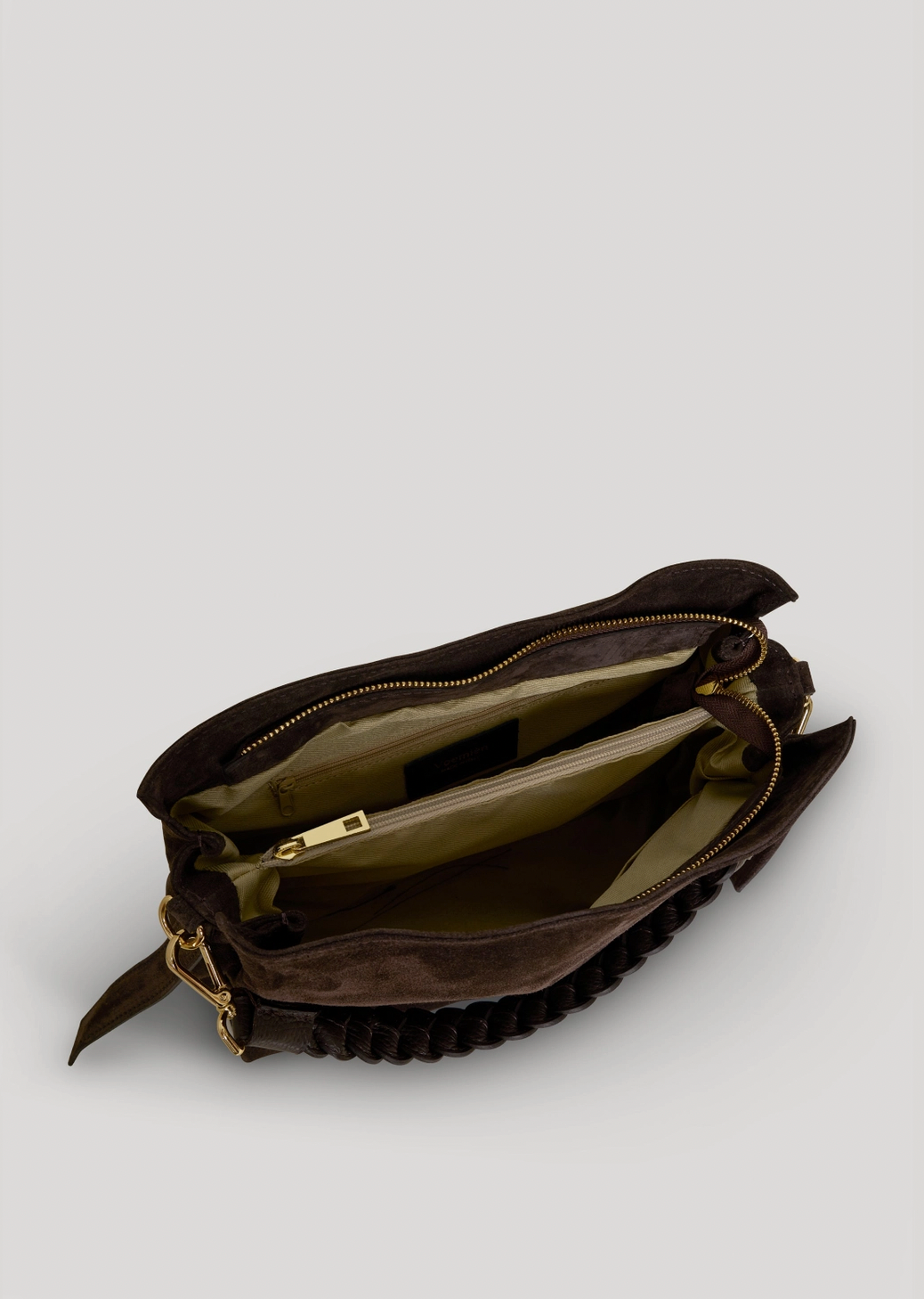 Braid Bag in Dark Brown Suede and Dollaro Leather