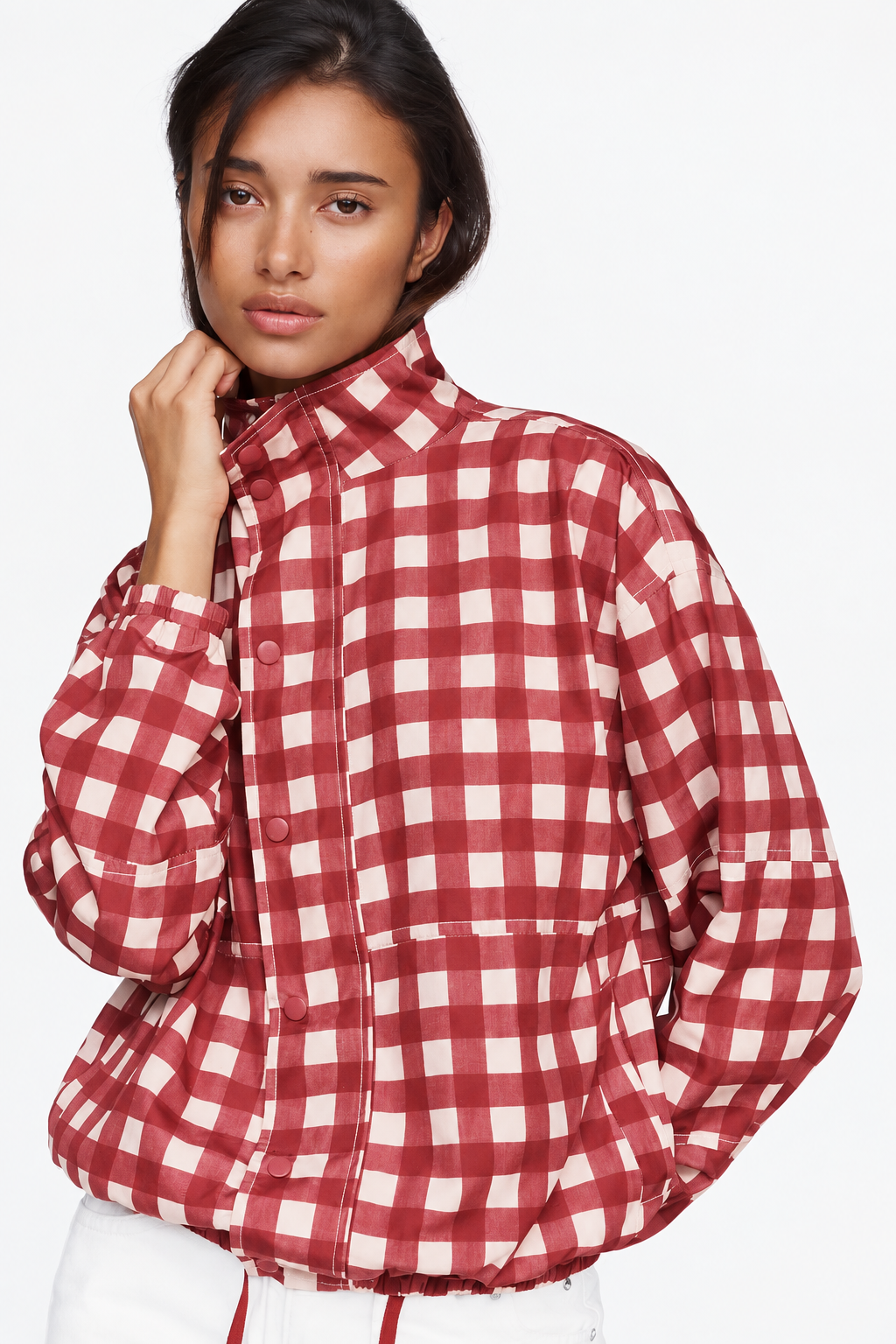 Check Windbreaker Jacket-Wine