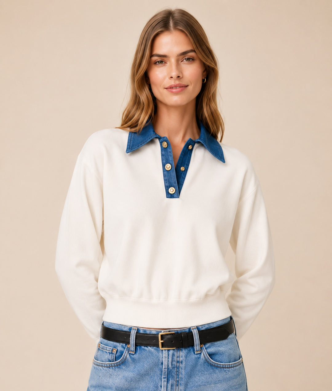 Maxime Knit Collared Sweater-Cream