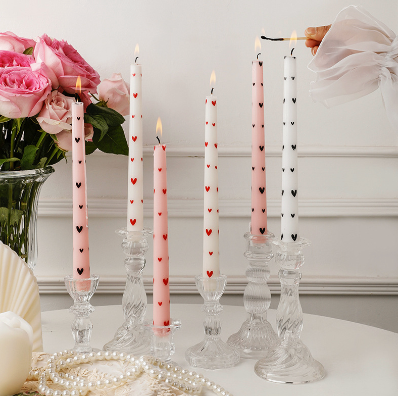 2pcs Valentine's Day Pink Heart Pillar Candle