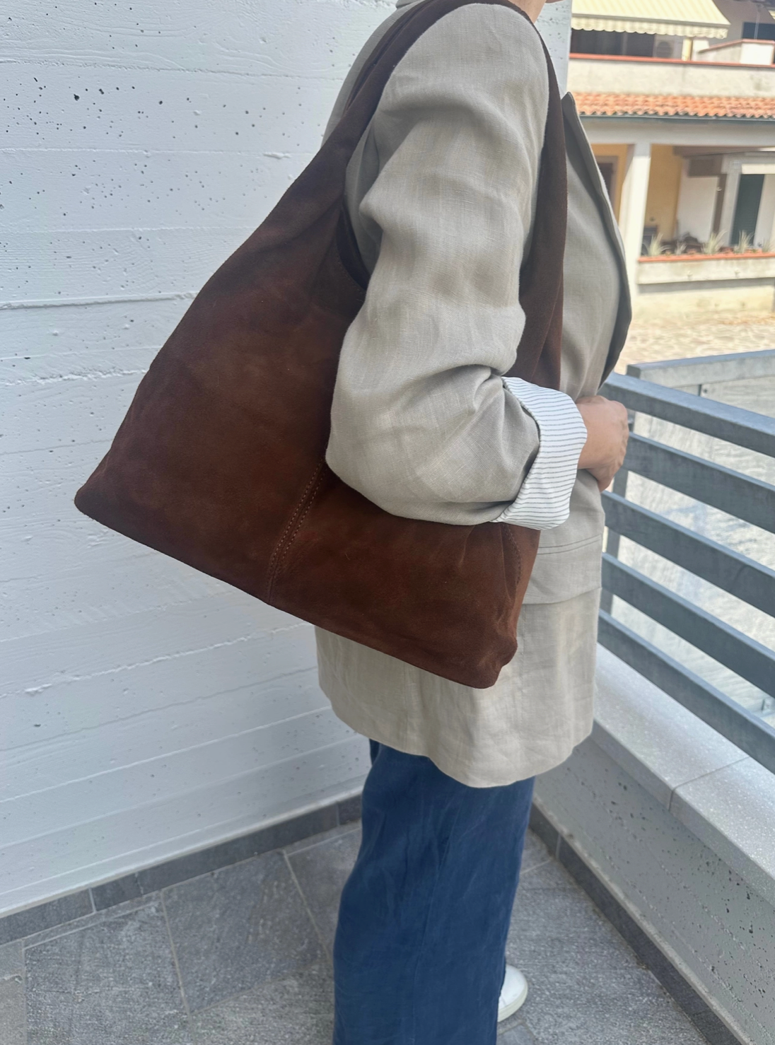 Thea Suede Leather Bag - Brown