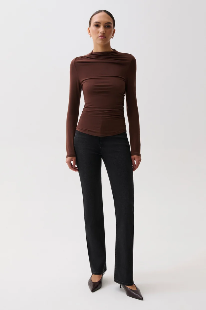 Nathalia Draped Mock Neck Top-Woodland