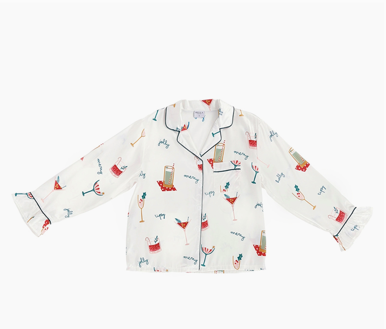 Ruffle PJ Set w/Velvet Tie - Holiday Drinks