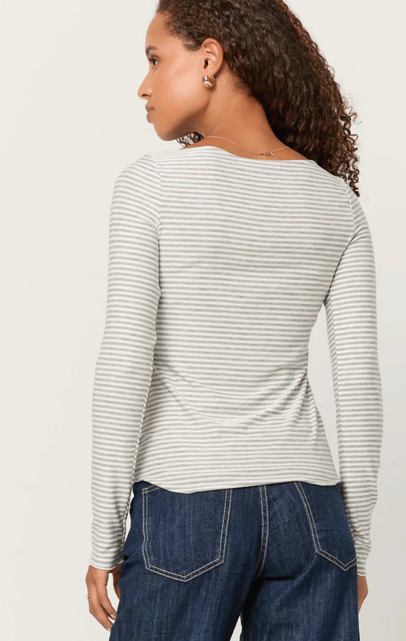 Zinnia Striped Boatneck Tee Grey
