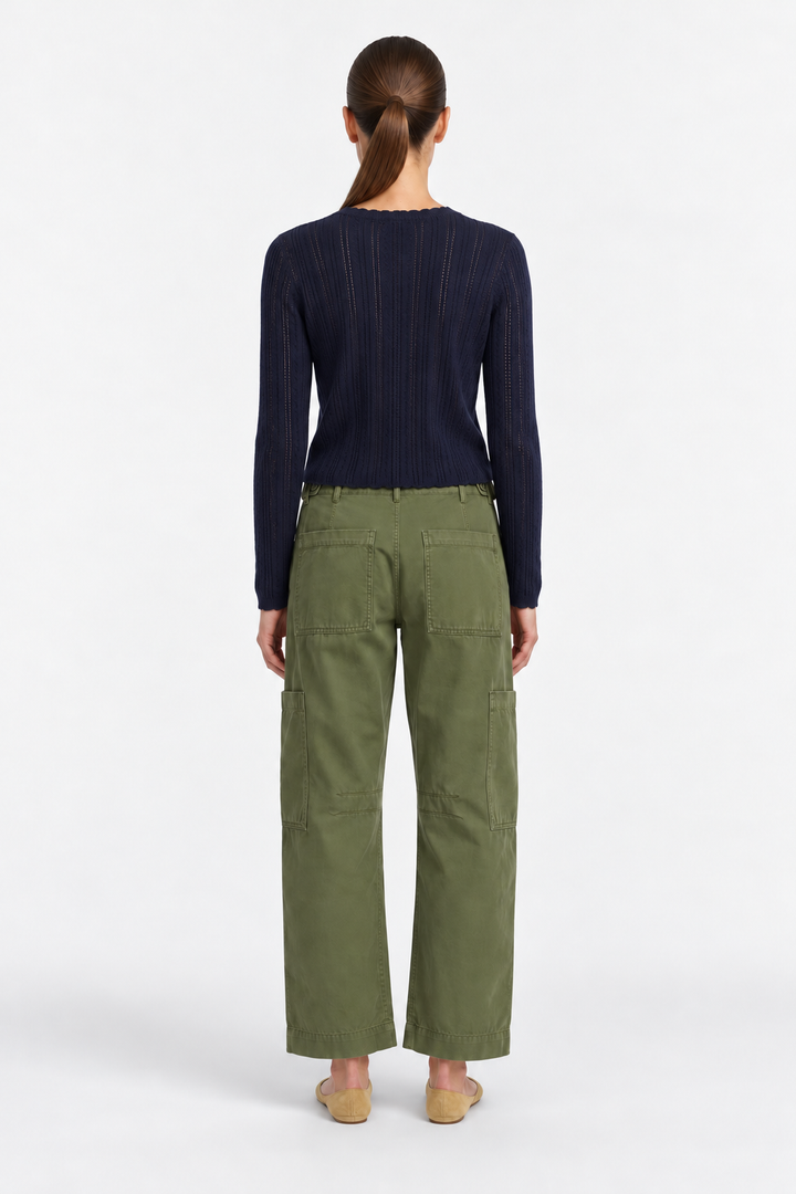 Scalloped Pointelle Knit Top-Navy
