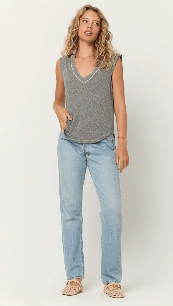Rue Heathered V-Neck Tank Grey