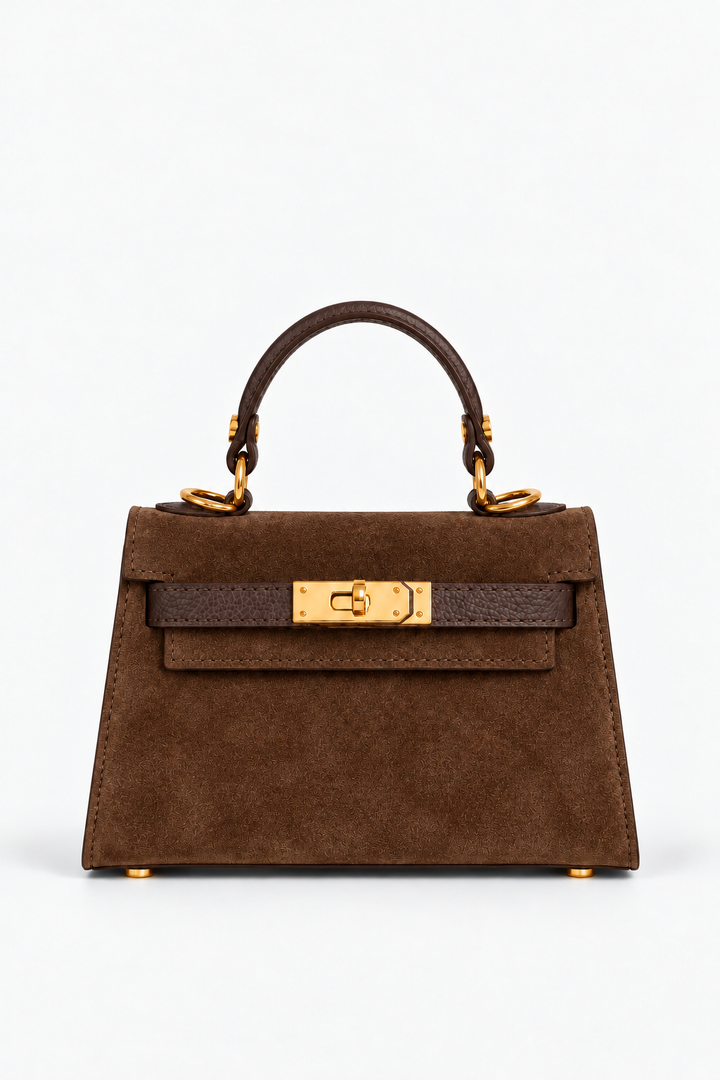 Victoria Suede Small Tote- Dark Brown