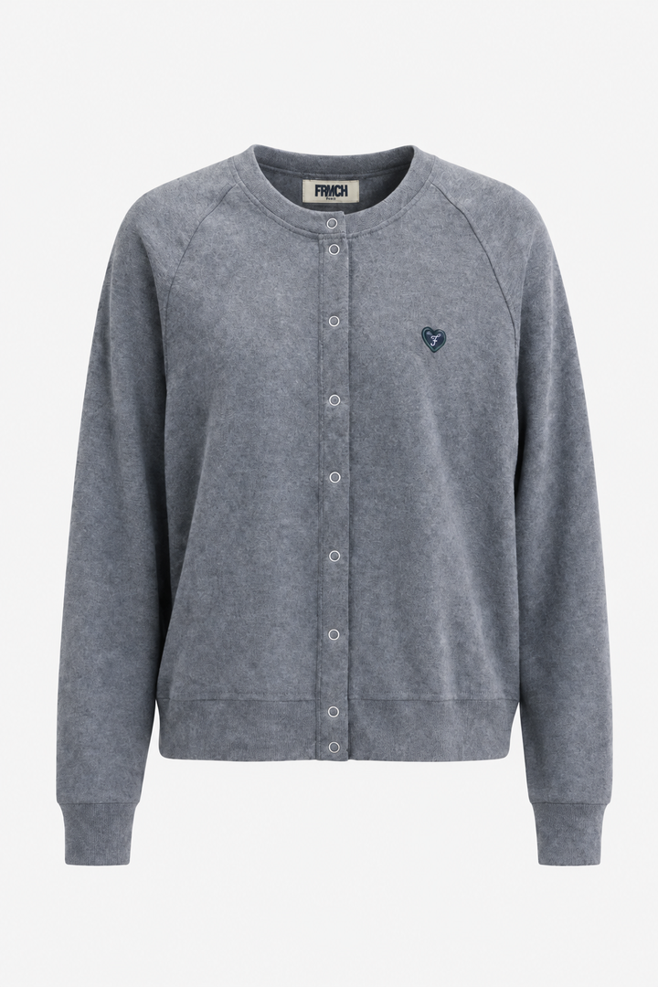 Snap Closure Cardigan Sweatshirt -Grey